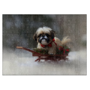 Shih Tzu Christmas snow winter Cutting Board