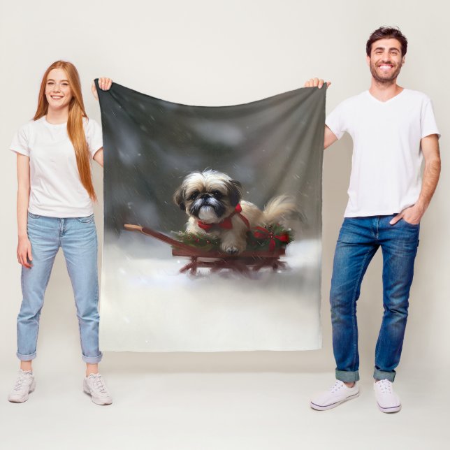 Shih Tzu Christmas snow winter Fleece Blanket (In Situ)