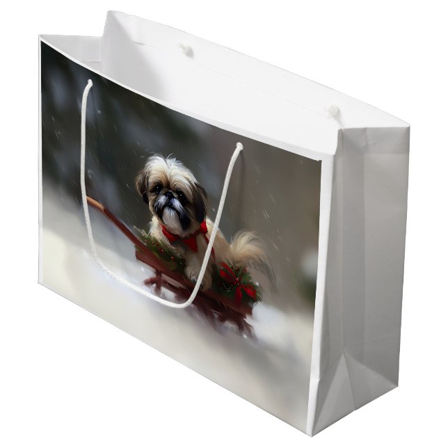 Shih Tzu Christmas snow winter Large Gift Bag (Front Angled)