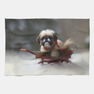 Shih Tzu Christmas snow winter Tea Towel