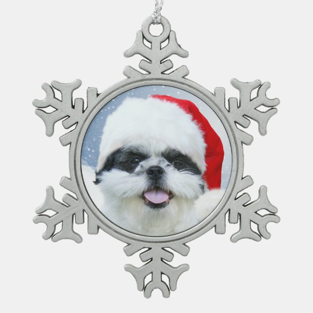 Shih Tzu Christmas Snowflake Pewter Christmas Ornament (Front)