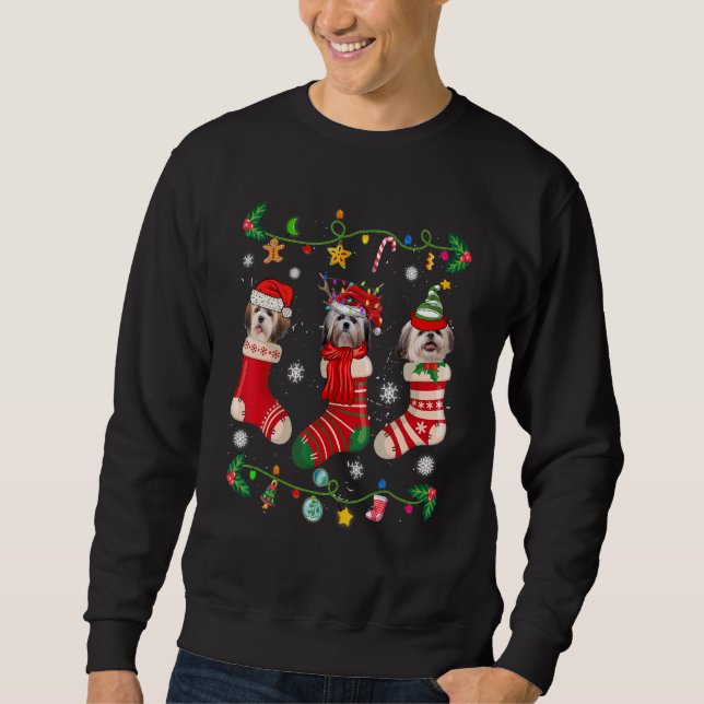 Shih Tzu Christmas Socks Xmas Dog   Sweatshirt (Front)