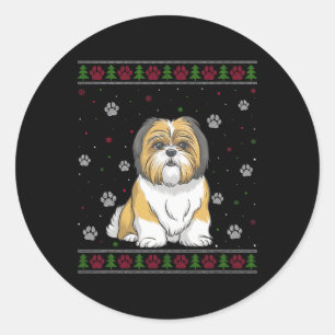 Shih Tzu Christmas Sweater Xmas Pet Animal Dog Lov Classic Round Sticker