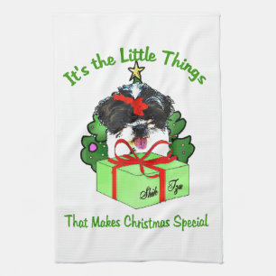Shih Tzu Christmas Tea Towel