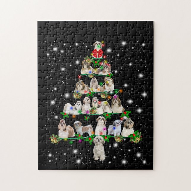 Shih Tzu Christmas Tree Covered By Fashlight Jigsaw Puzzle (Vertical)