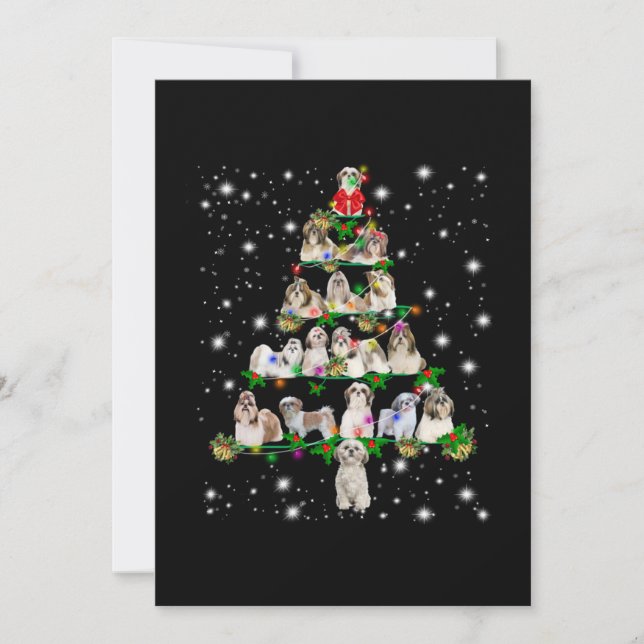 Shih Tzu Christmas Tree Covered By Fashlight Thank You Card (Front)