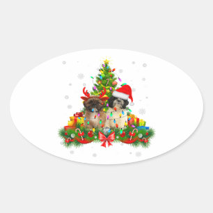 Shih Tzu Christmas Tree Lights   Xmas dog Oval Sticker
