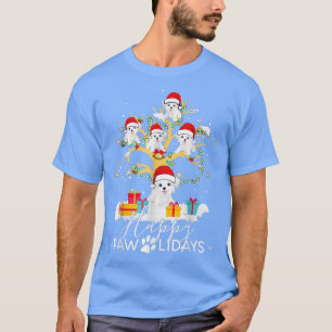 Shih Tzu Christmas Tree Santa Hat Lights happy paw T-Shirt