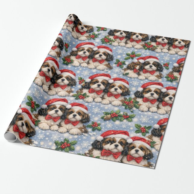 Shih Tzu Christmas Wrapping Paper  (“Festive Shih Tzus bring holiday cheer to every present.”)