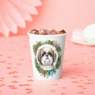 Shih Tzu Christmas Wreath Festive Pup Paper Cups