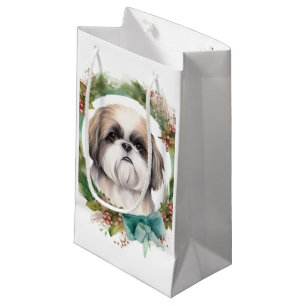 Shih Tzu Christmas Wreath Festive Pup Small Gift Bag