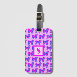 Shih Tzu Cute Dog Pink & Blue Silhouette Monogram Luggage Tag