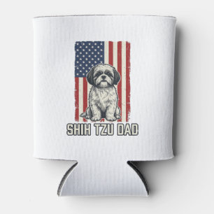 Shih Tzu Dad Patriotic Flag Vintage Dog Shirt_1 Can Cooler