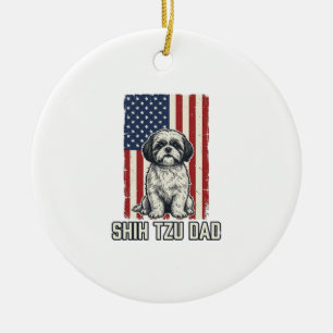 Shih Tzu Dad Patriotic Flag Vintage Dog Shirt_1 Ceramic Tree Decoration