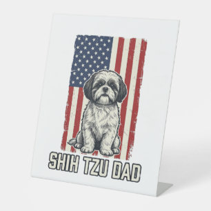 Shih Tzu Dad Patriotic Flag Vintage Dog Shirt_1 Pedestal Sign