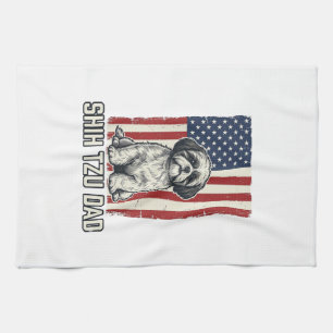 Shih Tzu Dad Patriotic Flag Vintage Dog Shirt_1 Tea Towel