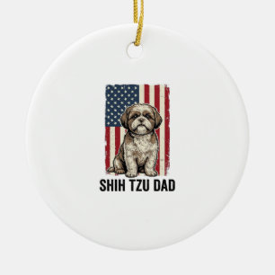 Shih Tzu Dad Patriotic Vintage Dog Shirt Design_1 Ceramic Tree Decoration