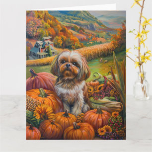 Shih Tzu Dog Autumn Harvest Thanksgiving Card