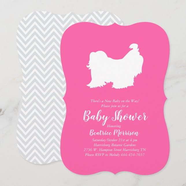 Shih Tzu Dog Baby Shower Pink Girl Invitation (Front/Back)
