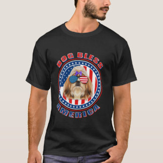 Shih Tzu Dog Bless America Flag USA Patriotic 4th  T-Shirt
