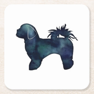 Shih Tzu Dog Breed Silhouette Watercolor Square Paper Coaster