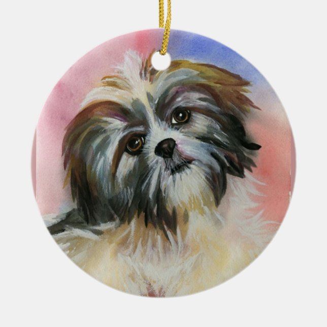 shih tzu dog ceramic tree decoration (Front)