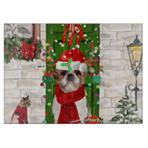 Shih Tzu Dog Christmas Cutting Board