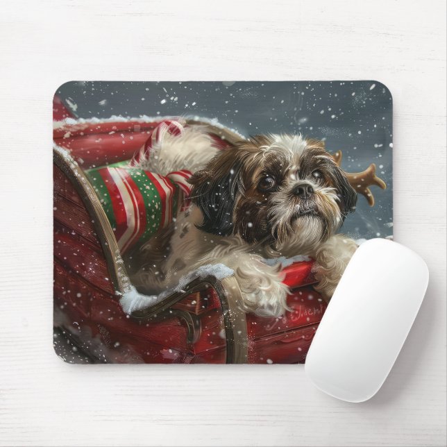 Shih Tzu Dog Christmas Festive Mouse Pad (With Mouse)