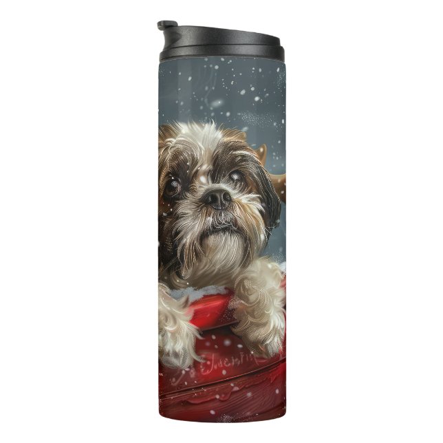 Shih Tzu Dog Christmas Festive Thermal Tumbler (Rotated Right)