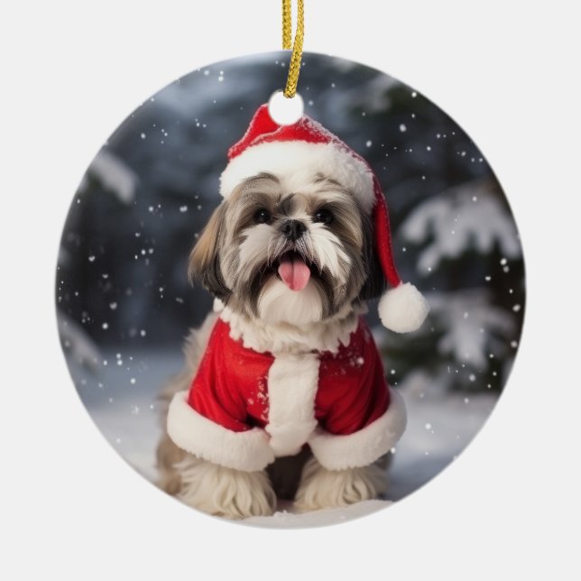 Shih Tzu Dog Christmas Keepsake Ceramic Tree Decoration (Front)