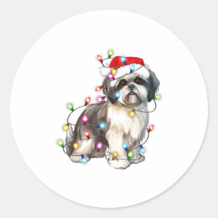 Shih Tzu Dog Christmas Lights Xmas Cute  Classic Round Sticker