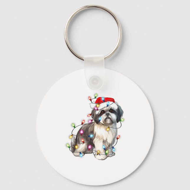 Shih Tzu Dog Christmas Lights Xmas Cute  Key Ring (Front)