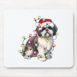 Shih Tzu Dog Christmas Lights Xmas Cute Mouse Pad