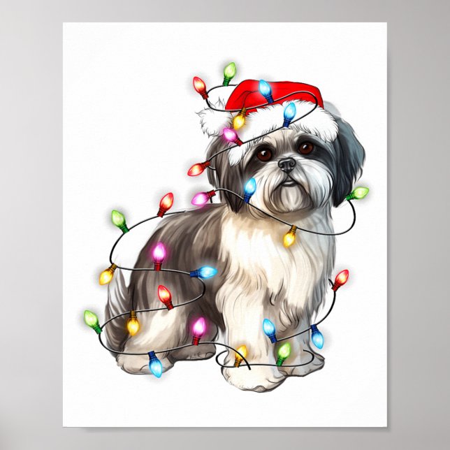 Shih Tzu Dog Christmas Lights Xmas Cute  Poster (Front)