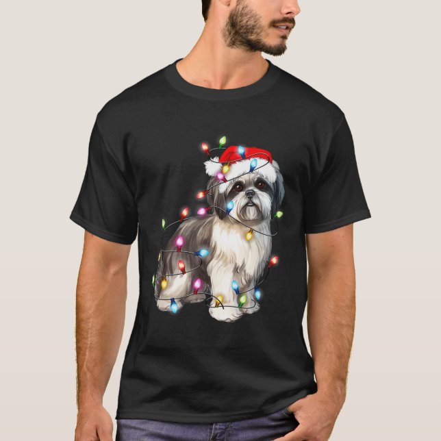 Shih Tzu Dog Christmas Lights Xmas Cute  T-Shirt (Front)