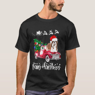 Shih Tzu Dog Christmas Ride Red Truck T-Shirt