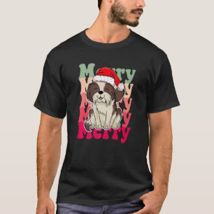 Shih Tzu Dog Christmas Santa Hat Matching Family T-Shirt