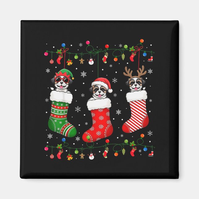 Shih Tzu Dog Christmas Socks Santa Elf Reindeer Xm Magnet (Front)