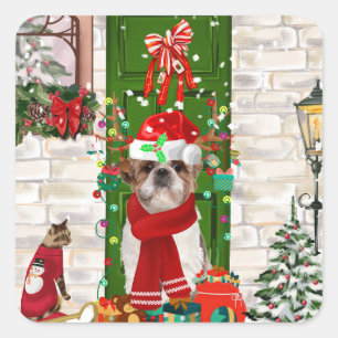 Shih Tzu Dog Christmas  Square Sticker