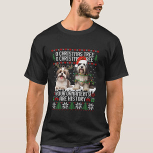 Shih Tzu Dog Christmas Tree Lights Puppy Dog Lover T-Shirt