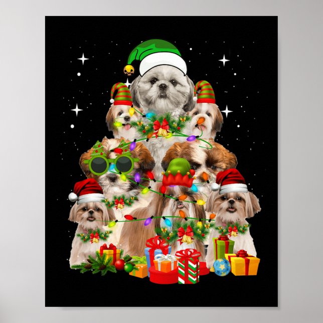 Shih Tzu Dog Christmas Tree  Poster (Front)