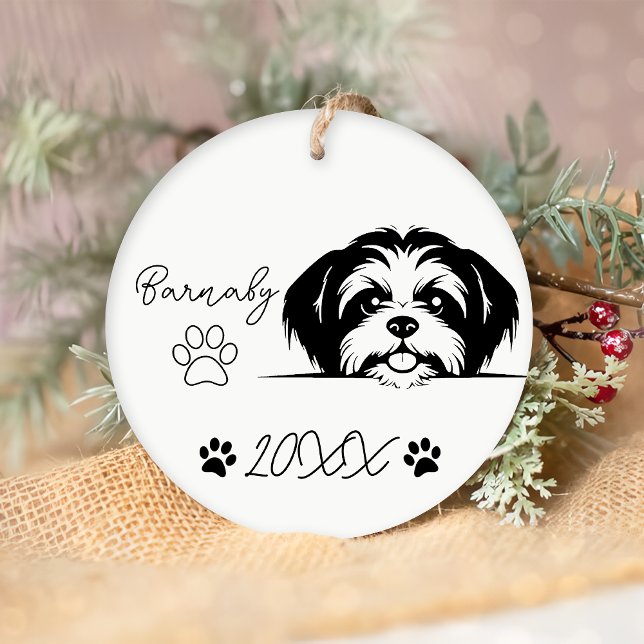 Shih Tzu Dog Custom Name & Year Ceramic Tree Decoration (Creator Uploaded)