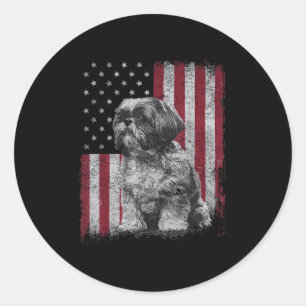 Shih Tzu Dog Dad 4th Of July Patriotic Usa Indepen Classic Round Sticker