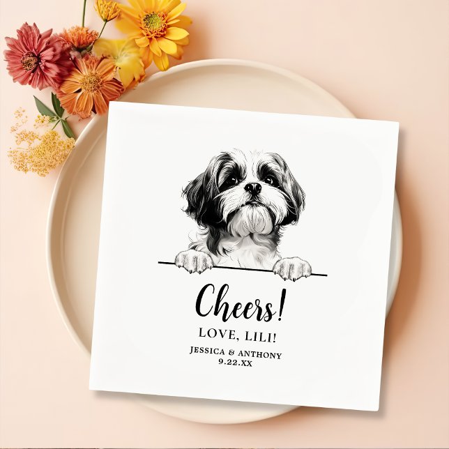 Shih Tzu Dog Drawing Personalised Cheers Napkin (Creator Uploaded)