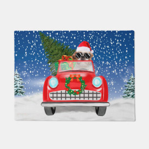 Shih Tzu Dog Driving Car In Snow Christmas   Doormat