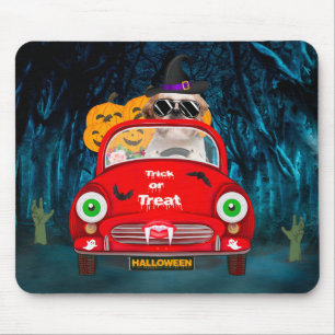 Shih Tzu Dog Driving Car Scary Halloween Mouse Pad
