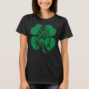 Shih Tzu Dog Face Head Green Shamrock Saint Patric T-Shirt