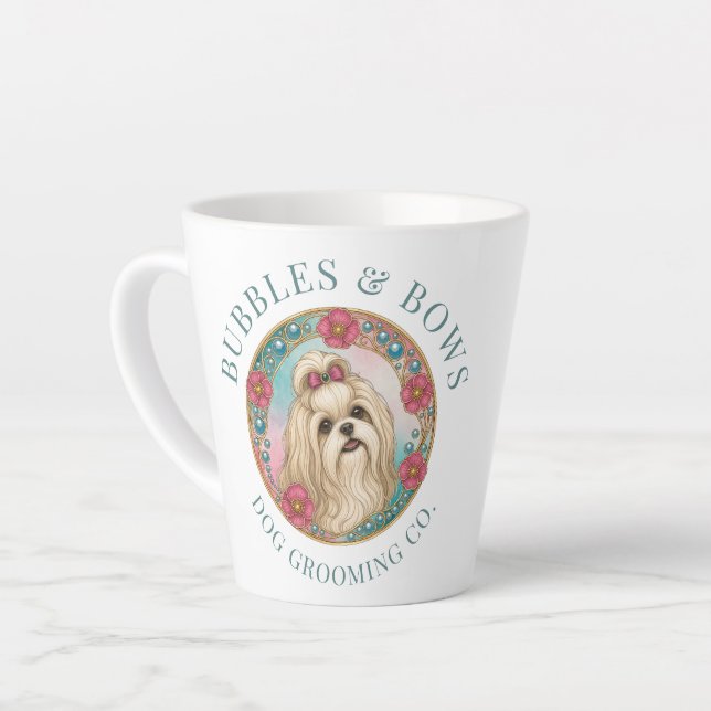 Shih Tzu Dog Grooming Latte Mug (Left Angle)