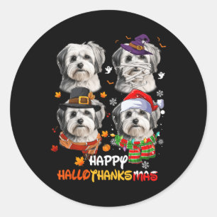 Shih Tzu Dog Hallothanksmas Halloween Thanksgiving Classic Round Sticker