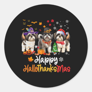 Shih Tzu Dog Halloween Christmas Happy Hallothanks Classic Round Sticker